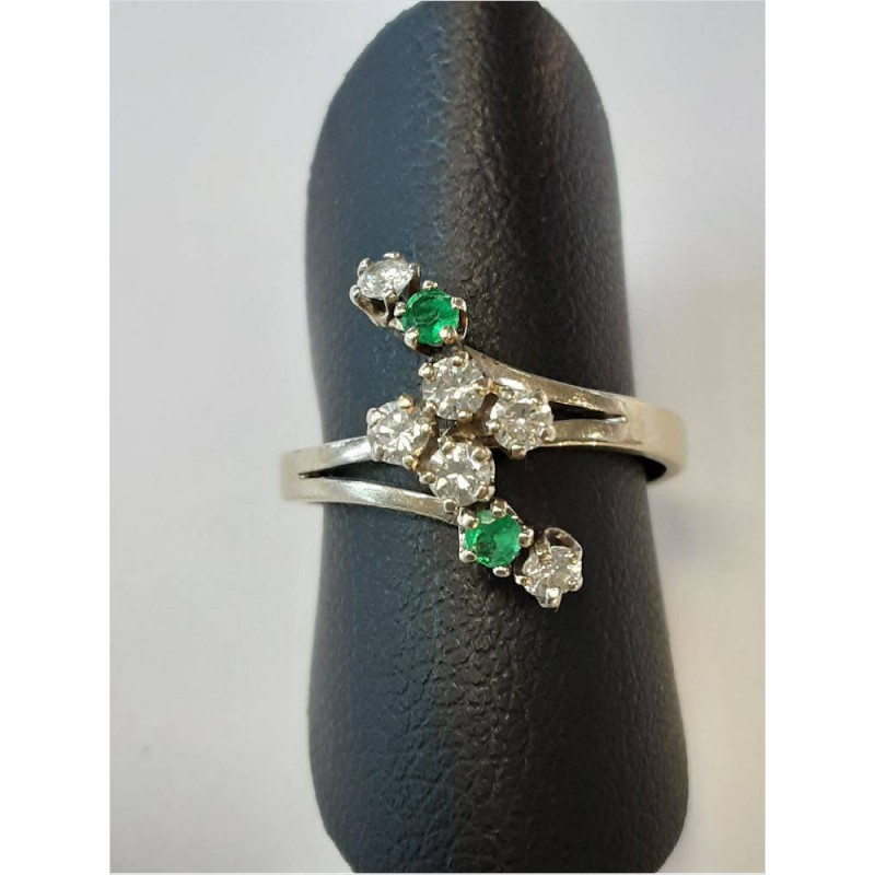 BAGUE OR 18K 2.13GR EMERAUDE DIAMANTS T48