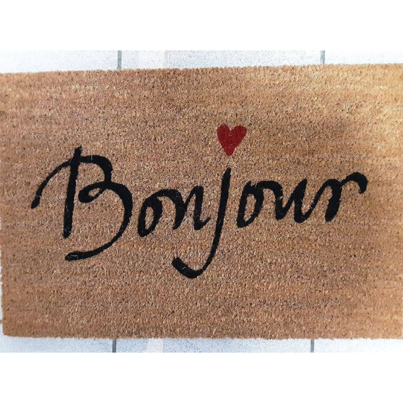 TAPIS COCO TEXTE BONJOUR COEUR NATUREL 40X60CM