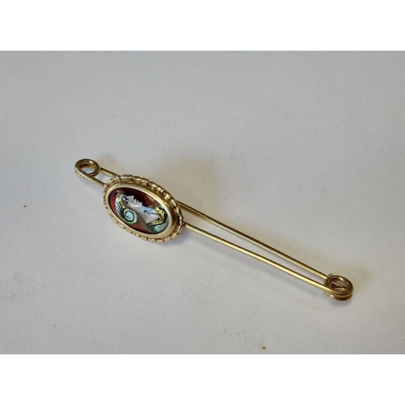 BROCHE OR 18K 2.46GR EMAIL LIMOGES 