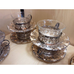 LOT 8 TASSES ET SOUCOUPES METAL ARGENTÉ