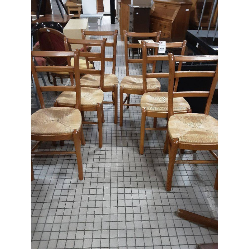 LOT 6 CHAISES PAILLÉES PIN MASSIF