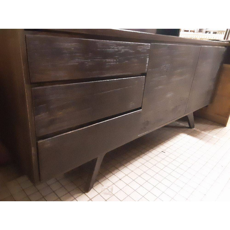 ENFILADE 2 PORTES 3 TIROIRS COULEUR MARRON FONCÉ