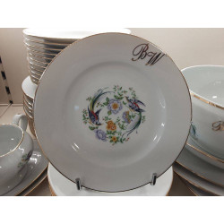 SERVICE DE TABLE PORCELAINE L\'OR BLANC MOTIF OISEAUX DE PARADIS