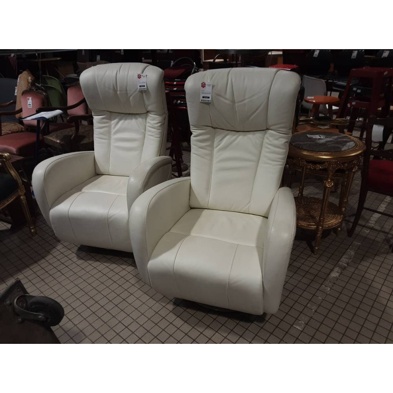 FAUTEUIL RELAX ELECTRIQUE CUIR BLANC SUR BATTERIE