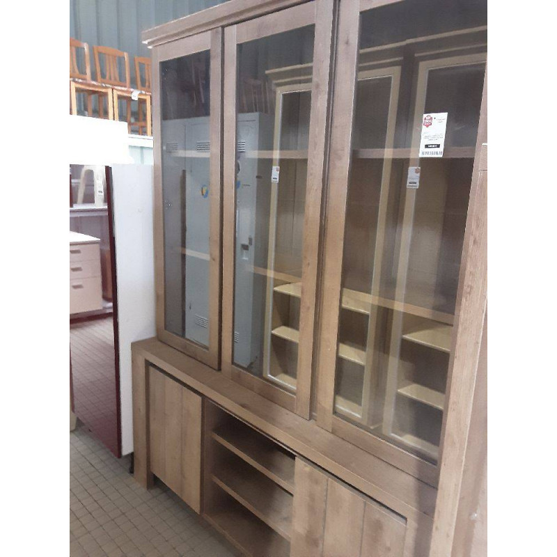 MEUBLE 2 CORPS HAUT 3 PORTES VITRÉES COULEUR CHENE CLAIR