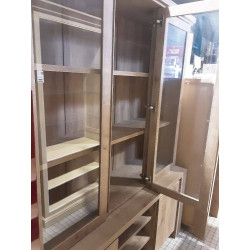 MEUBLE 2 CORPS HAUT 3 PORTES VITRÉES COULEUR CHENE CLAIR