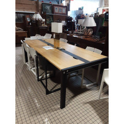TABLE CHENE CLAIR PIETEMENT MÉTAL INDUSTRIEL 240X110